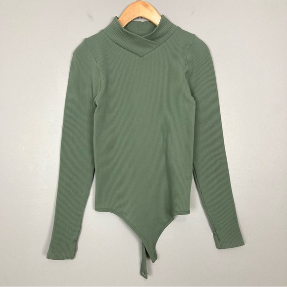 Intimately Free People XYZ Turtleneck Bodysuit Top Women’s Size XL Ribbed Green - Picture 2 of 8
